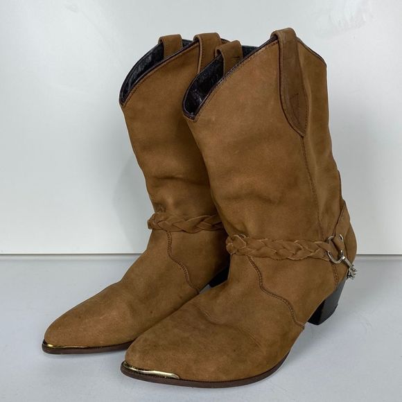 Brown Ankle Boots with Braided Detail - Picture 1 of 10